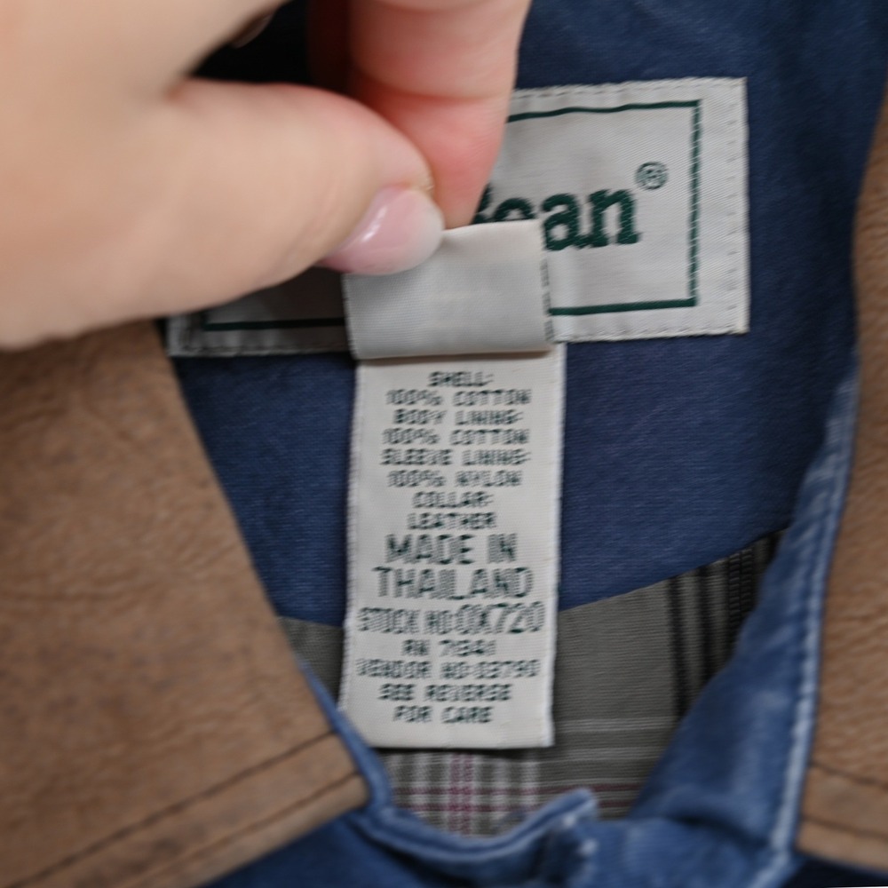 Vintage LL Bean Men S Blue Canvas Field Coat Leather Plaid Barn Chore Jacket - Picture 4 of 16